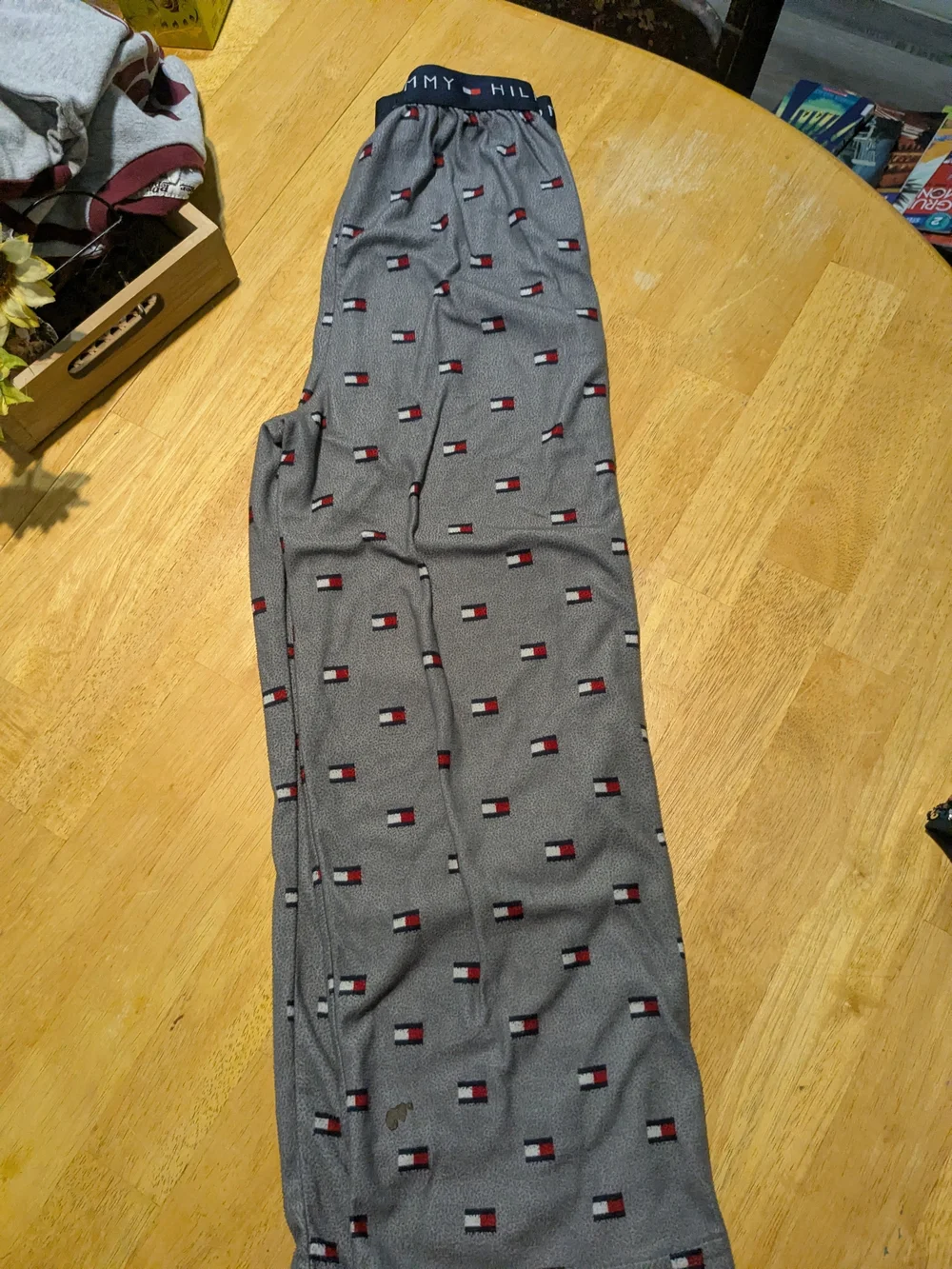 Tommy Hilfiger Gray Joggers with All-Over Flag Print